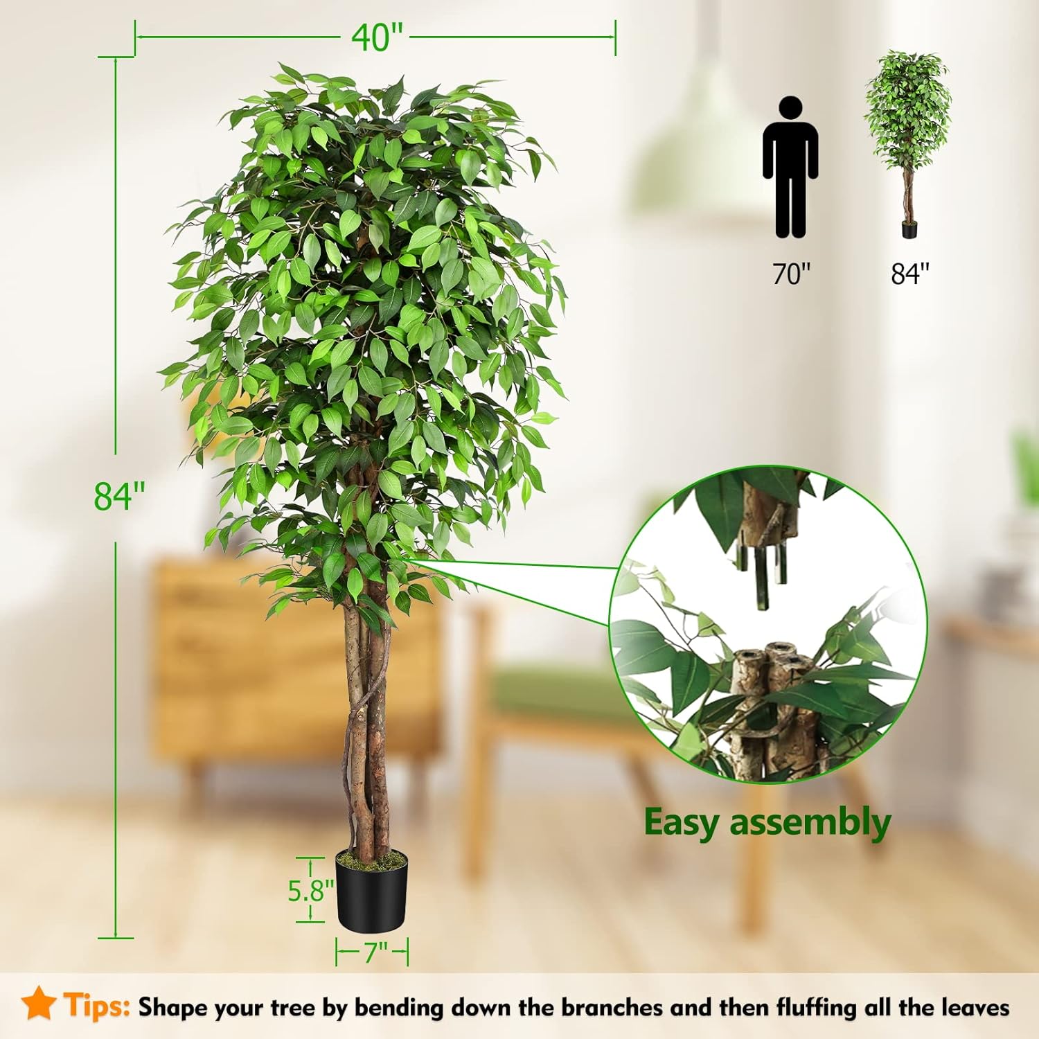 Árbol de Ficus Artificial Real - Dracaena Marginata reseña y precio